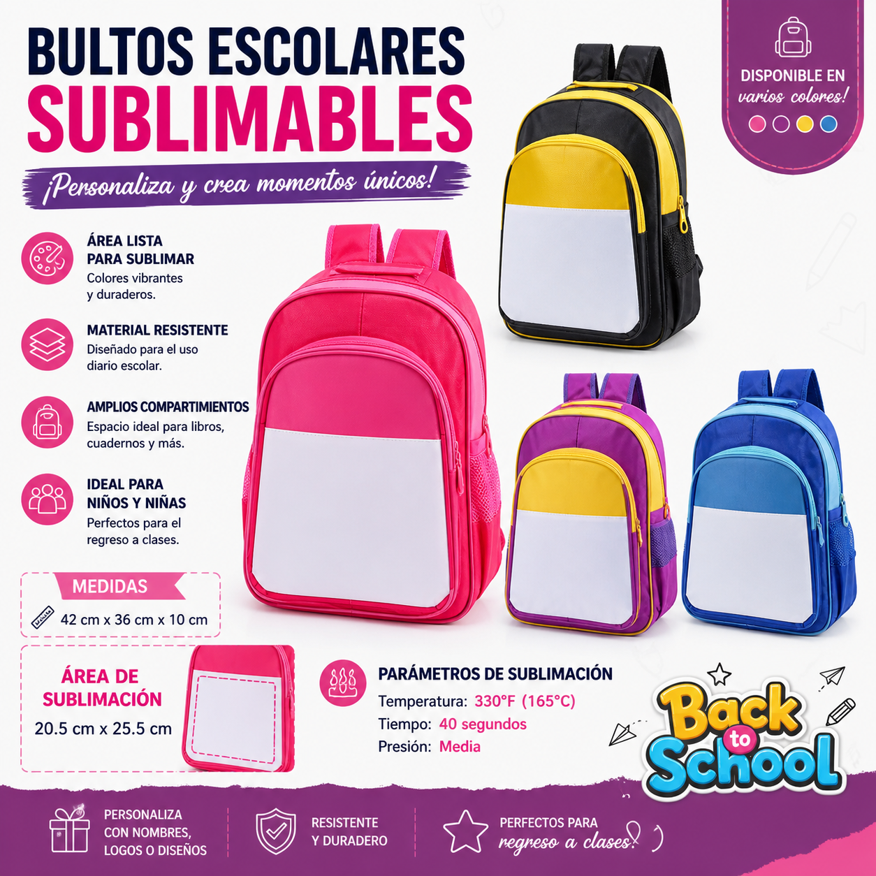 Bulto escolar large para sublimar
