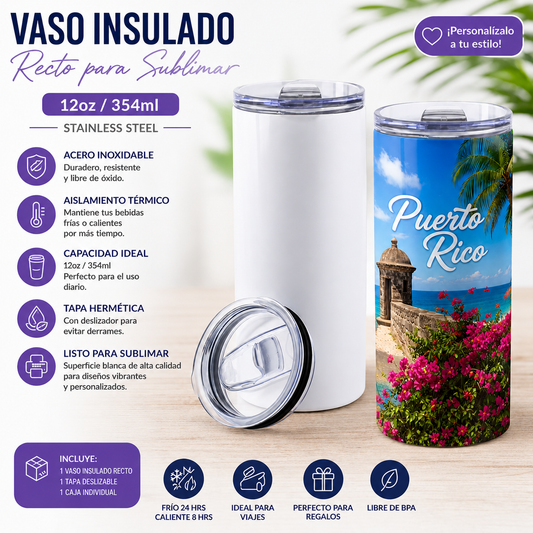 Vaso insulado recto para sublimar 12oz