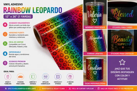 vinilo adhesivo rainbow leopardo 12"x36"