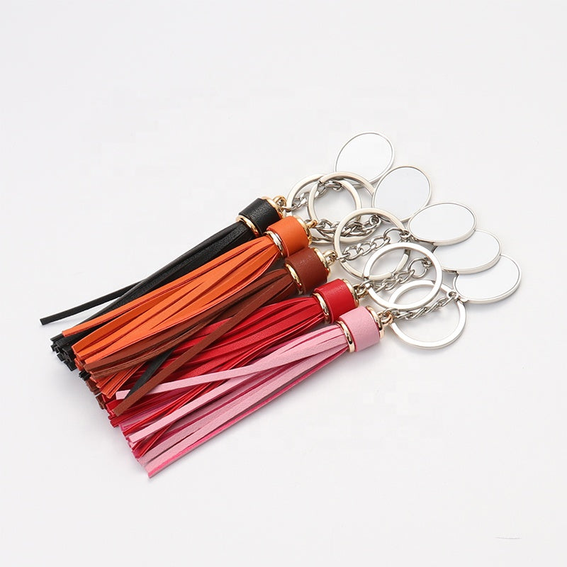 Sublimation Color Metal Alloy Keychain Leather Tassel Keychains